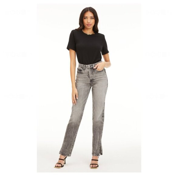 5/$100 SALE - Good American Good Boy Super High Rise Split Hem Grey Wash Jeans - Picture 1 of 9